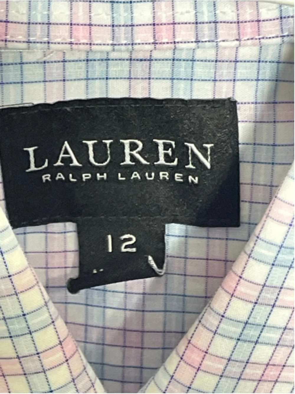 Ralph Lauren Boys Button Down Shirt White Blue Plaid Size 12